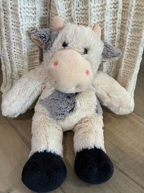 Teddy Mountain Plush Cow Stuffed Animal - Cream & Gray with Black Hooves